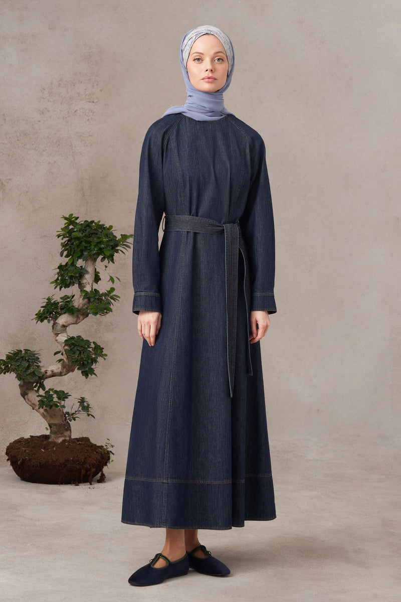 Denim Elbise - Lacivert TUGBA