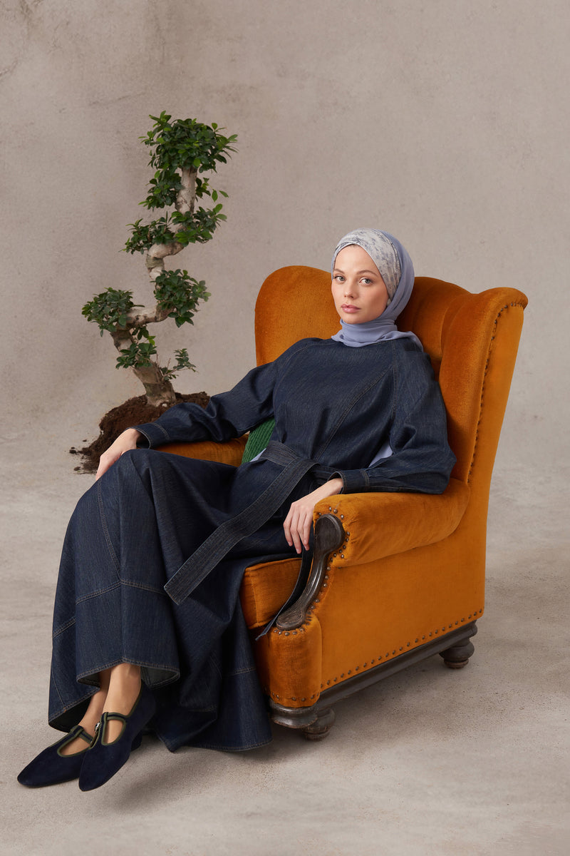 Denim Elbise - Lacivert TUGBA