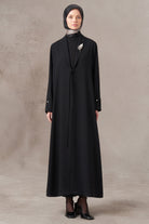 Broşlu Abaya - Siyah TUGBA
