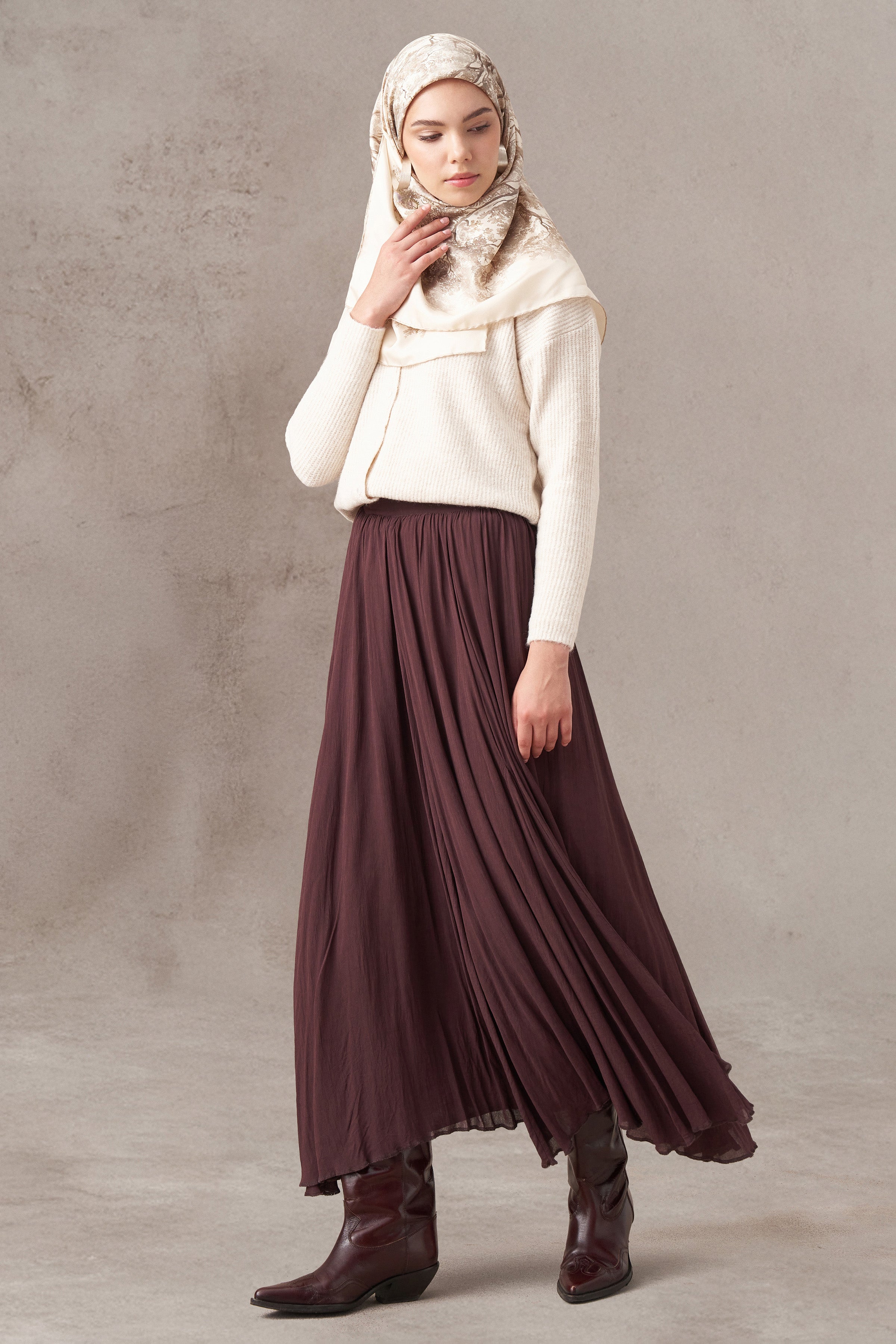 Crash Dokulu Uzun Etek - Kahve TUGBA