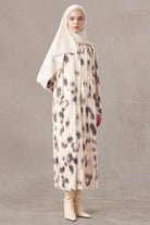 Fırça Desenli Elbise - Krem TUGBA