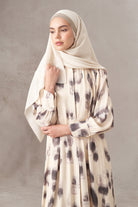 Fırça Desenli Elbise - Krem TUGBA