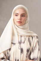 Fırça Desenli Elbise - Krem TUGBA