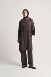 Lyocell Şal Yaka Tunik - Kahve