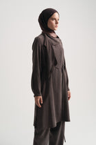 Lyocell Şal Yaka Tunik - Kahve