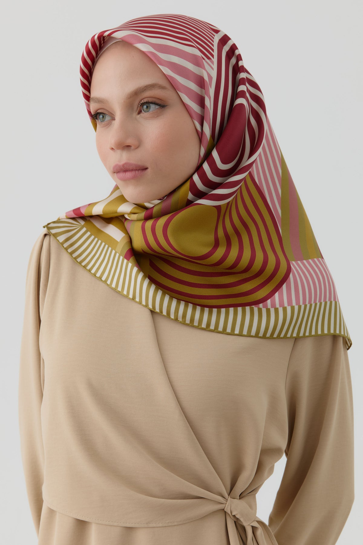 Tuğba Geo Twill İpek Eşarp - Olive TUGBA