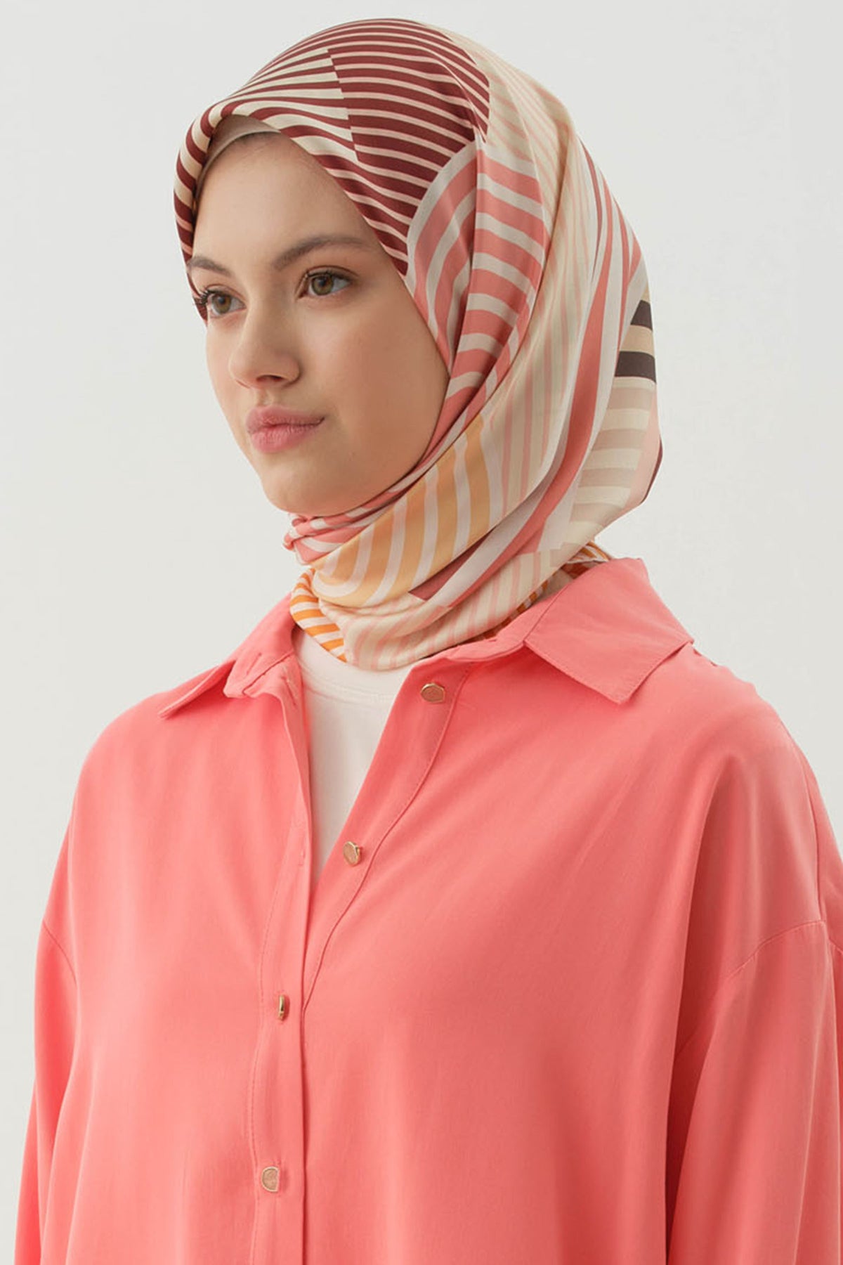 Tuğba Geo Twill İpek Eşarp - Oranj TUGBA