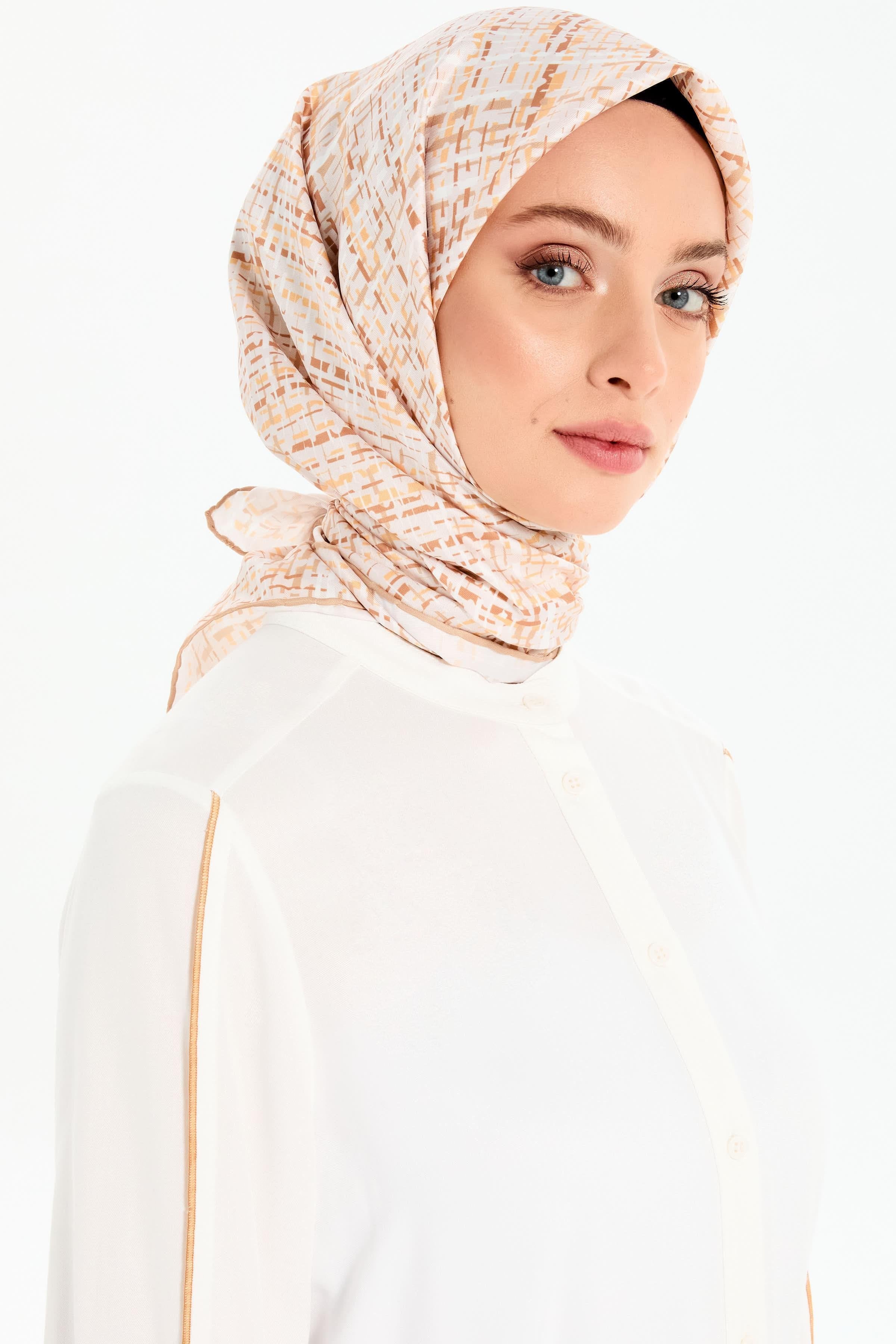 Tüvit Desenli Stil Eşarp - Turuncu TUGBA