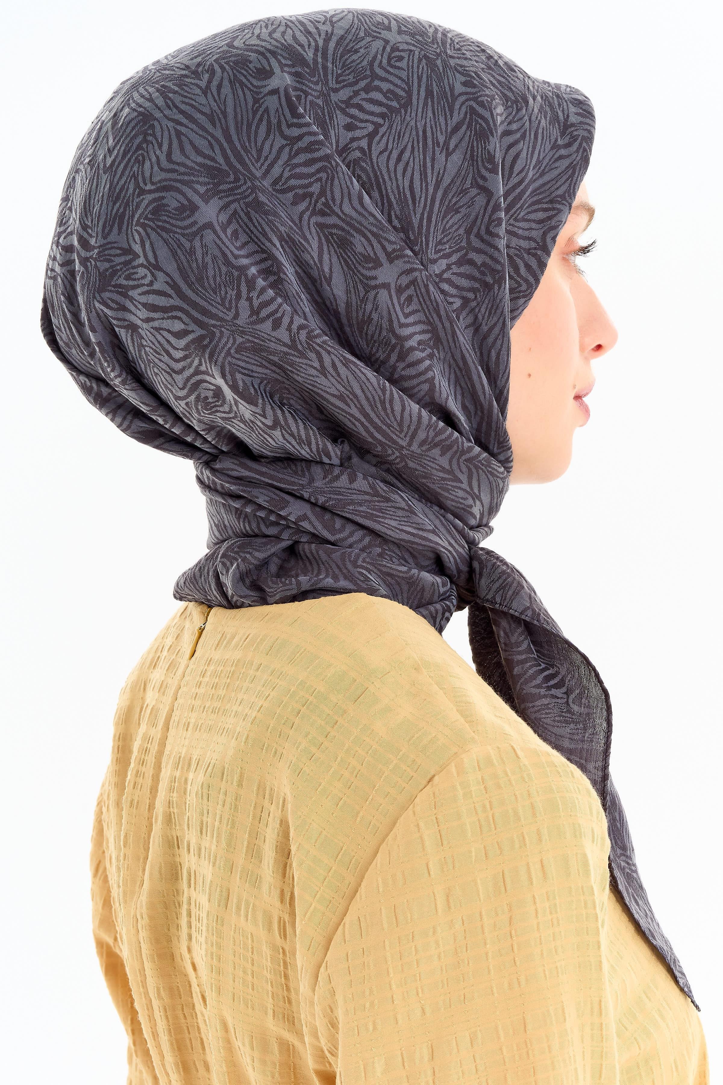 Zebra Desen Viskon Eşarp - Antrasit TUGBA