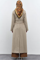 Dik Yakalı Beli Kuşaklı Manto - Vizon TUGBA