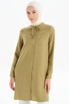 Yaka Bağcıklı Nervür Detaylı Tunik - Olive TUGBA
