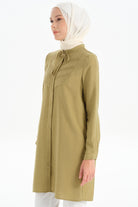 Yaka Bağcıklı Nervür Detaylı Tunik - Olive TUGBA