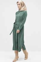 Yaka Detaylı Yandan Düğmeli Tunik - Petrol TUGBA