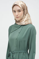 Yaka Detaylı Yandan Düğmeli Tunik - Petrol TUGBA