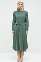 Yaka Detaylı Yandan Düğmeli Tunik - Petrol TUGBA