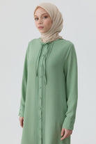Yakası Bağcıklı Pileli Tunik - Su Yeşili TUGBA