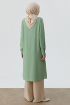 Yakası Bağcıklı Pileli Tunik - Su Yeşili TUGBA