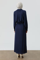 Yakası Broşlu Bluz Etek Takım - Lacivert TUGBA