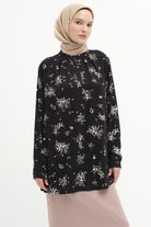 Yakası Pile Detaylı Bluz - Siyah TUGBA