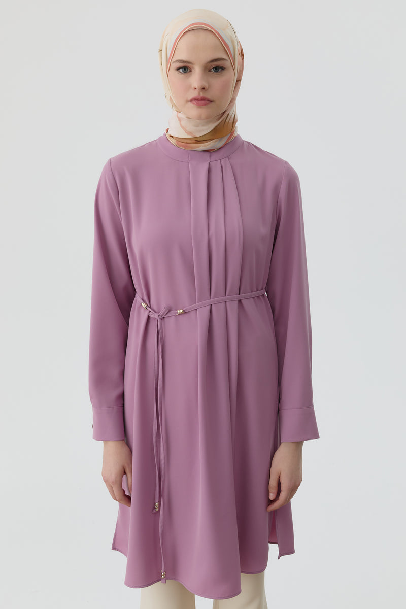 Yakası Pile Detaylı Tunik - Lila TUGBA