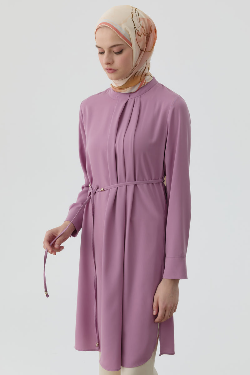 Yakası Pile Detaylı Tunik - Lila TUGBA