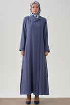 Yandan Gizli Pat Kapamalı Pardesü - İndigo TUGBA