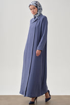 Yandan Gizli Pat Kapamalı Pardesü - İndigo TUGBA