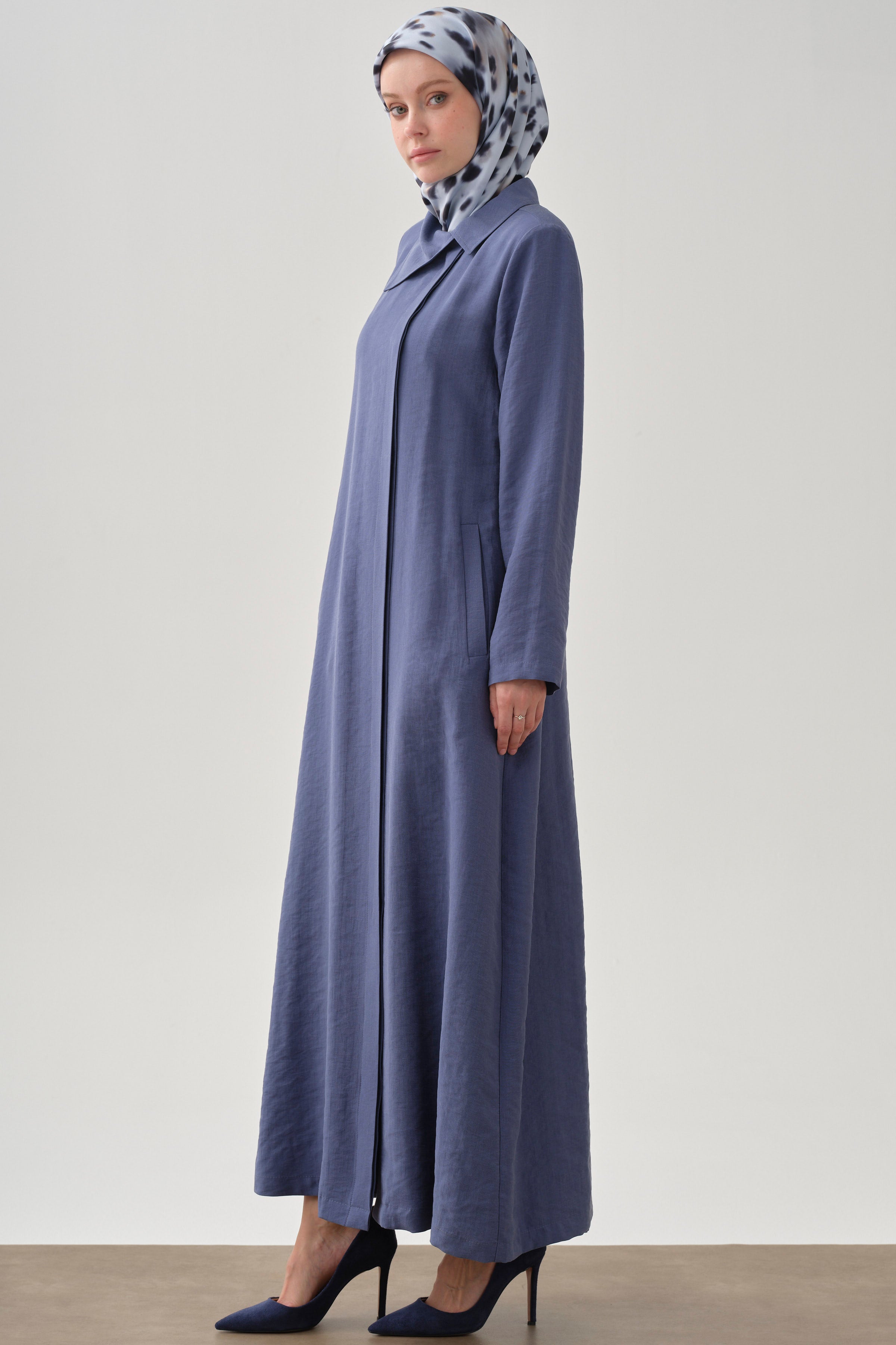 Topcoat with Side Hidden Placket Closure - Indigo – TUĞBA