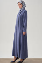 Yandan Gizli Pat Kapamalı Pardesü - İndigo TUGBA