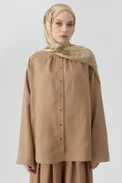 Yandan Yırtmaçlı Gömlek - Vizon TUGBA