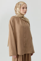 Yandan Yırtmaçlı Gömlek - Vizon TUGBA