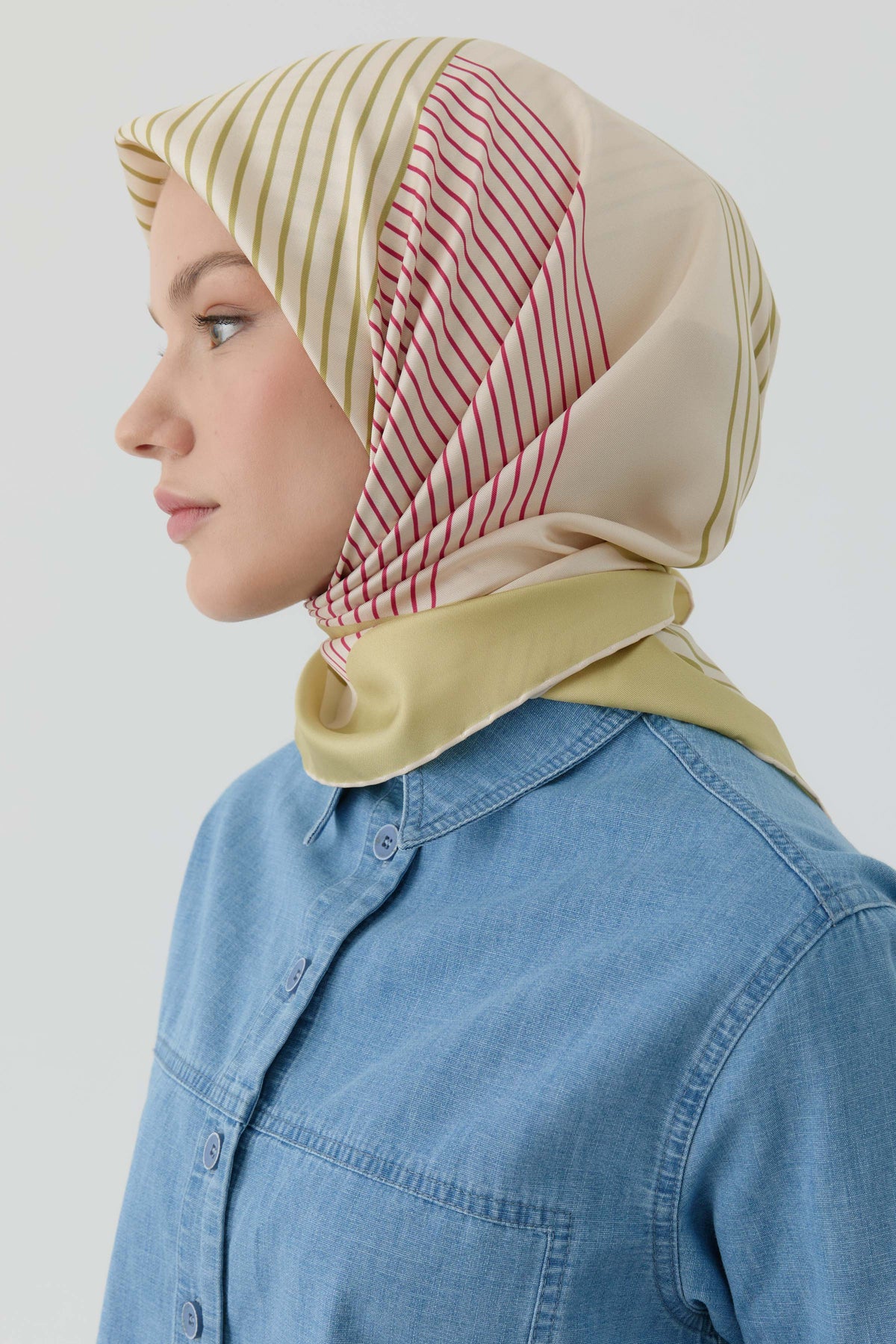 Yansıma Twill İpek Eşarp - Açık Yeşil TUGBA