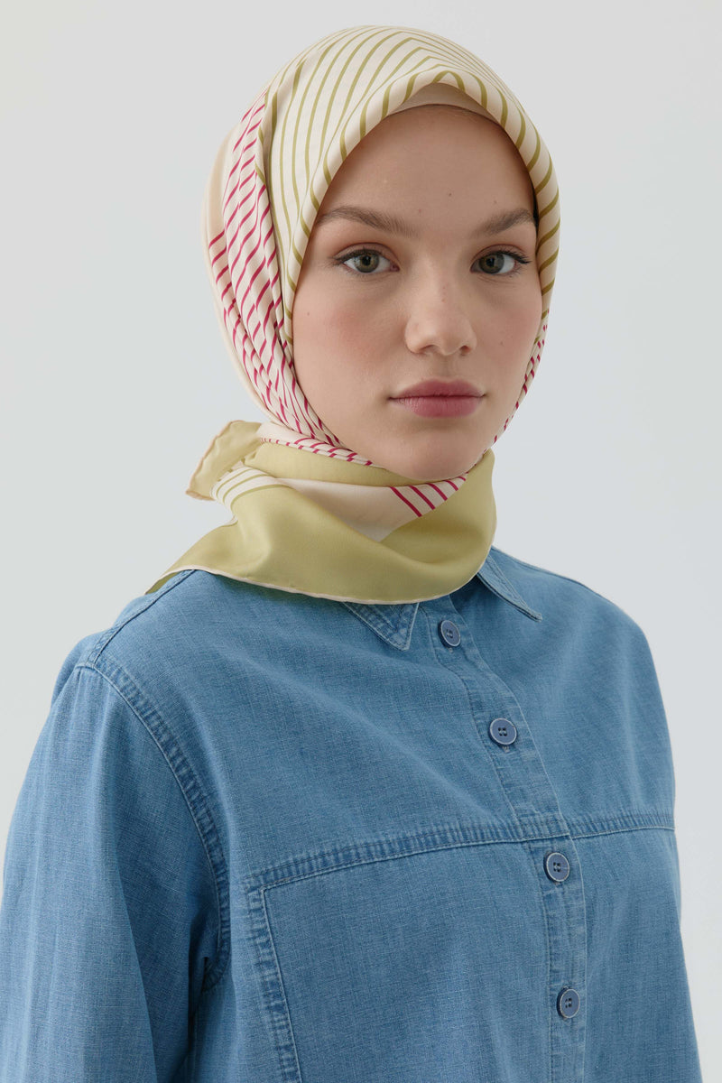 Yansıma Twill İpek Eşarp - Açık Yeşil TUGBA