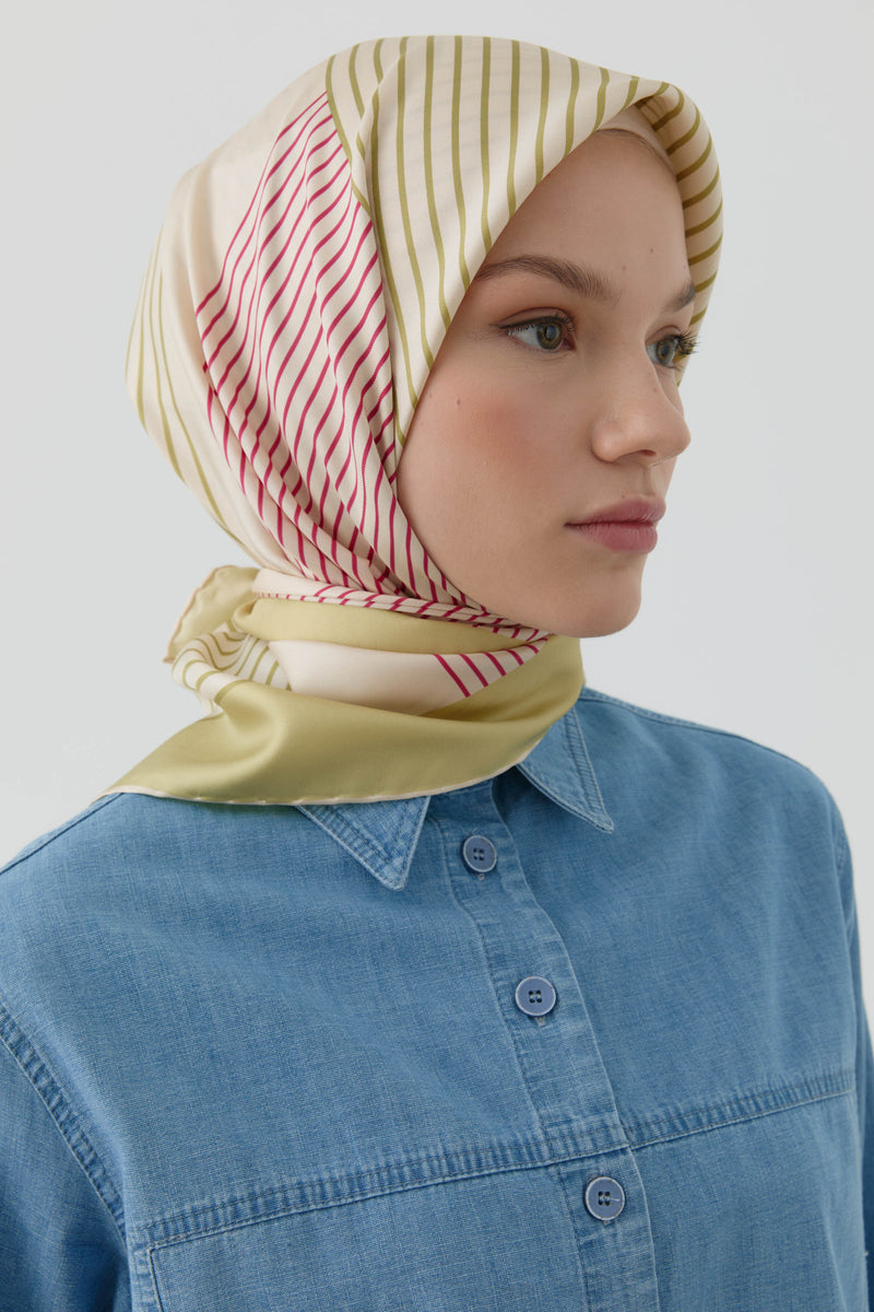 Yansıma Twill İpek Eşarp - Açık Yeşil TUGBA