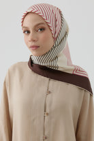 Yansıma Twill İpek Eşarp - Kahve - Bej TUGBA