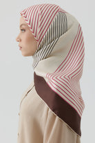 Yansıma Twill İpek Eşarp - Kahve - Bej TUGBA