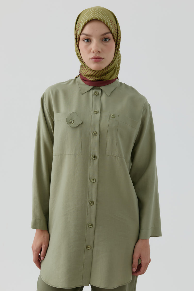 Yansıma Twill İpek Eşarp - Olive TUGBA