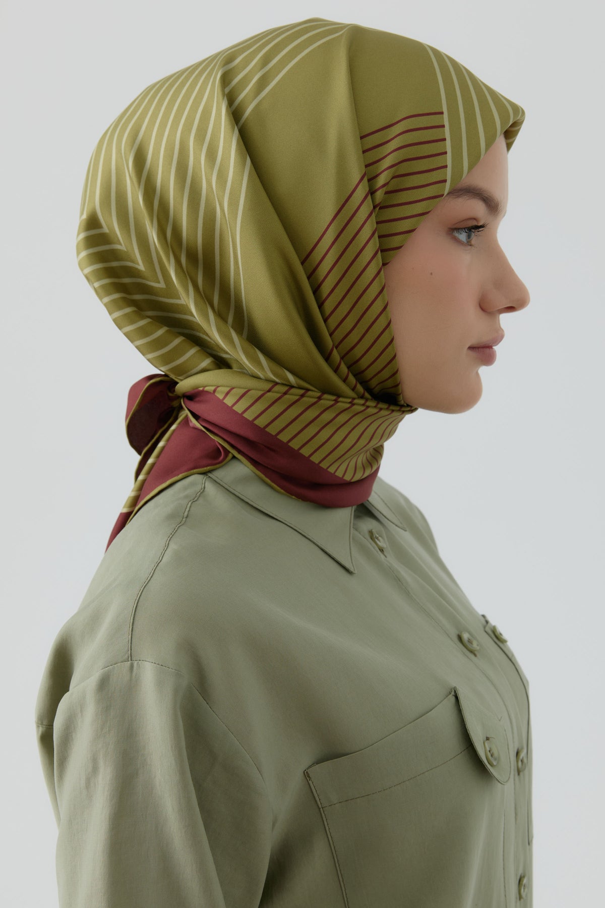 Yansıma Twill İpek Eşarp - Olive TUGBA