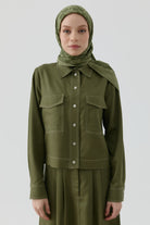 Yaprak Desen Stil Eşarp - Haki TUGBA