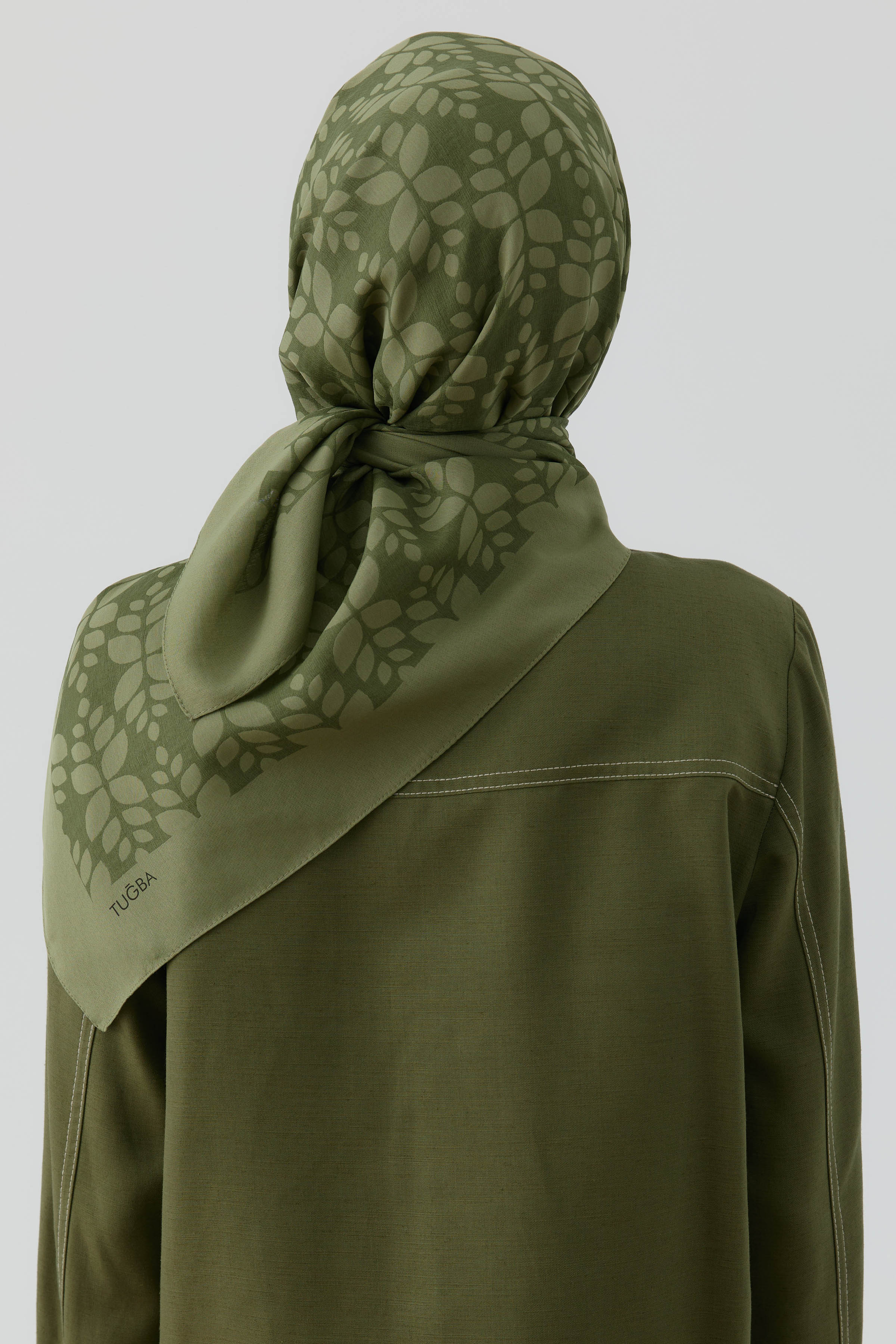 Yaprak Desen Stil Eşarp - Haki TUGBA