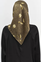 Yaprak Desenli Sura İpek Eşarp - Haki TUGBA