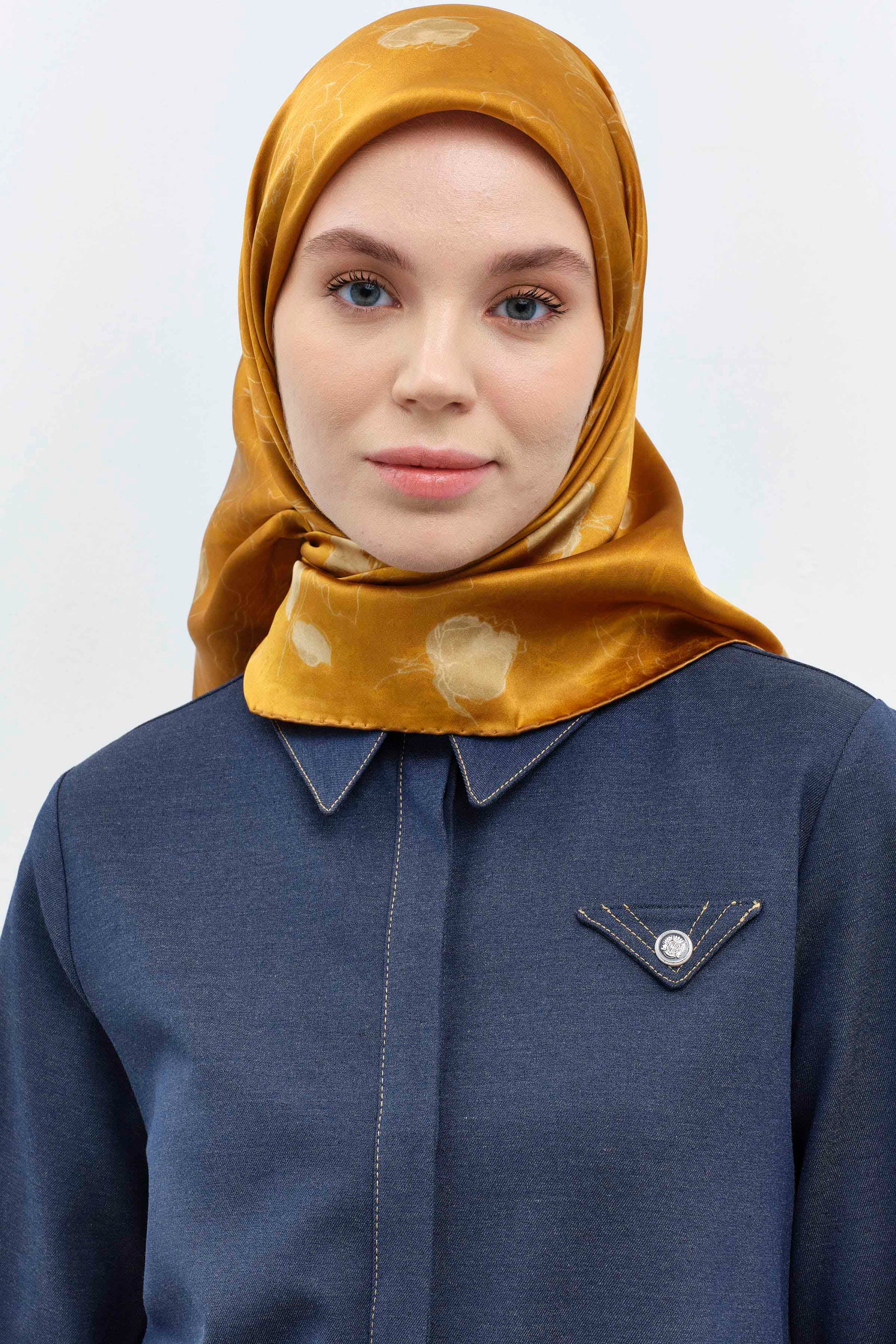 Leaf Patterned Sura Silk Scarf Mustard Mustard STD