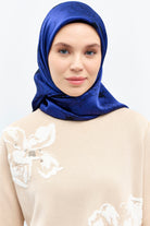 Yaprak Desenli Sura İpek Eşarp - Mavi TUGBA