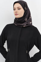 Yaprak Desenli Sura İpek Eşarp - Siyah TUGBA