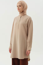 Yarım Patlı Asimetrik Tunik - Bej TUGBA