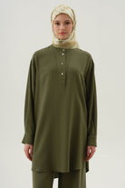 Yarım Patlı Asimetrik Tunik - Haki TUGBA