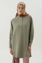 Yarım Patlı Asimetrik Tunik - Mint TUGBA