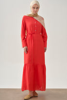 Yarım Patlı Büzgü Etekli Elbise - Mercan TUGBA