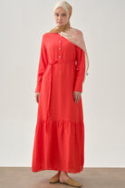 Yarım Patlı Büzgü Etekli Elbise - Mercan TUGBA