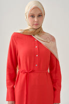 Yarım Patlı Büzgü Etekli Elbise - Mercan TUGBA